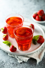 Traditional homemade lemonade with strawberry