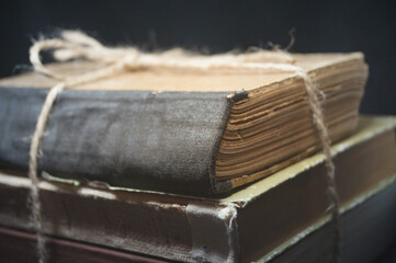 day books old retro books on black background horizontal photo