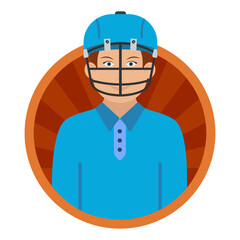Wicket Keeper wearing safety helmet Concept, Cricket Player Vector Round Icon Design, Professional uniform Symbol, Labor Day people Stock illustration, Sportsman character occupations sign
