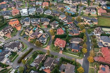 Aerial view of upmarket prestige houses built around 1990-2000s, Sydney, Australia