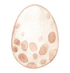 watercolor brown egg with spots isolated on white background