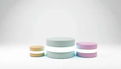 3d rendered abstract podium background - Abstract, 3d rendered white background with green, purple and yellow podiums
