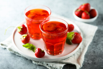 Traditional homemade lemonade with strawberry