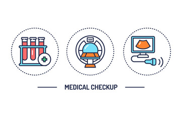Obraz premium Medical examination color line icons set. Outline pictograms for web page, mobile app, promo.
