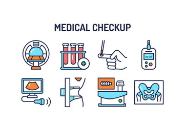 Medical examination color line icons set. Outline pictograms for web page, mobile app, promo.