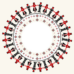 Embroidered cross-stitch round frame with dancers - 428999883