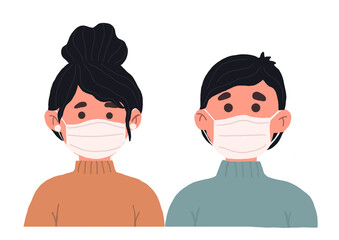 picture
 illustration man and woman wearing masks from coronovirus disease virus white masks social theme