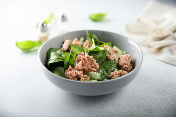 Healthy spinach salad with tuna