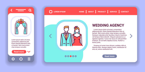 Wedding agency web banner and mobile app kit. Outline vector illustration.