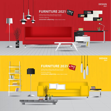 2 Banner Furniture Sale Advertisement Flayers Vector Illustration