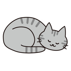 丸くなって幸せそうに眠るサバトラ猫