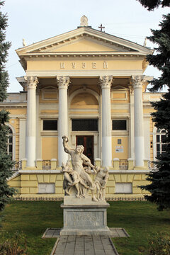Odessa, Ukraine - December 16, 2017: Copy of the famous sculptural group Laocoon and His Sons in front of the Odessa Archaeological Museum, founded in 1825.