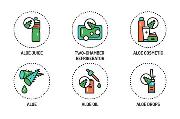 Aloe color line icons set. Vector illustration. Outline pictograms for web page, mobile app, promo