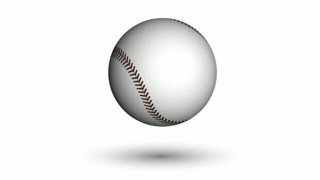 animated baseball ball slowly soars in air and rotates on white background. Sports competition. Looped sports video
