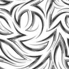 Black vector seamless pattern of smooth brush strokes or watercolors in the form of corners and curls. Monochrome texture.