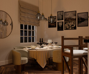 interior with table, 3d render