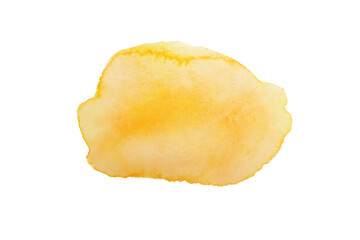 Yellow spot on watercolor paper, ink drop on white background.