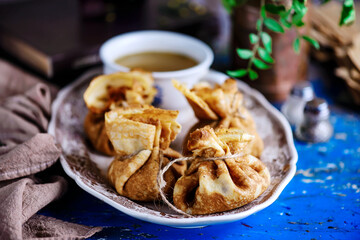 Blinis with force meat. selective focus