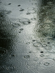 water drop of rain falling with ripple on the water