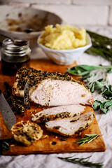 Garlic herb butter roasted turkey breast. .style rustic.