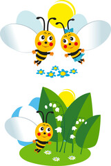 Two little bees with flowers.