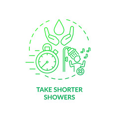 Take shorter showers ideas concept icon. Sustainable tourism ideas. Reduce your daily water amount consumption idea thin line illustration. Vector isolated outline RGB color drawing
