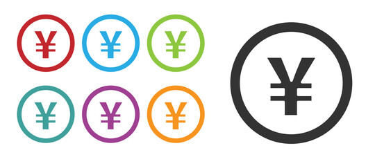 Black Chinese Yuan currency symbol icon isolated on white background. Coin money. Banking currency sign. Cash symbol. Set icons colorful. Vector