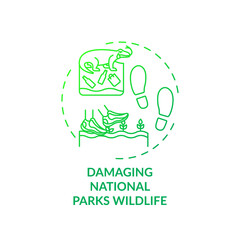 Damaging national parks wildlife concept icon. Green tourism challenges. Polluting natural habitats environment idea thin line illustration. Vector isolated outline RGB color drawing