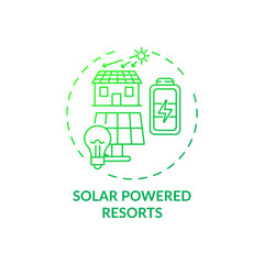Solar powered resorts concept icon. Best sustainable tourism practices. Using natural energy to power up buildings idea thin line illustration. Vector isolated outline RGB color drawing