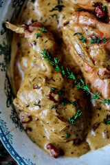 Rabbit in mustard sause.style rustic