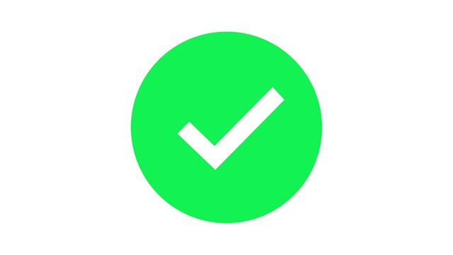 Modern green check mark icon animation on a white background. Success, correct or right choice icon animation in 4k video.
