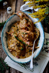 Rabbit in mustard sause.style rustic
