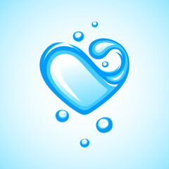 Water forming heart shape. Water logo. Vector illustration