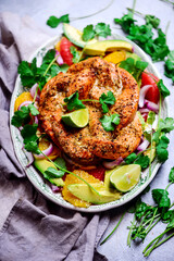 Salmon wreath with citrus salad..style vintage