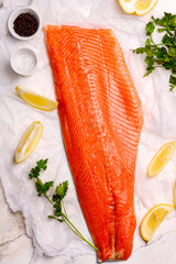 Raw salmon.top view.