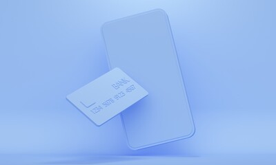 Mobile phone with a credit card. Online payment concept. 3d rendering