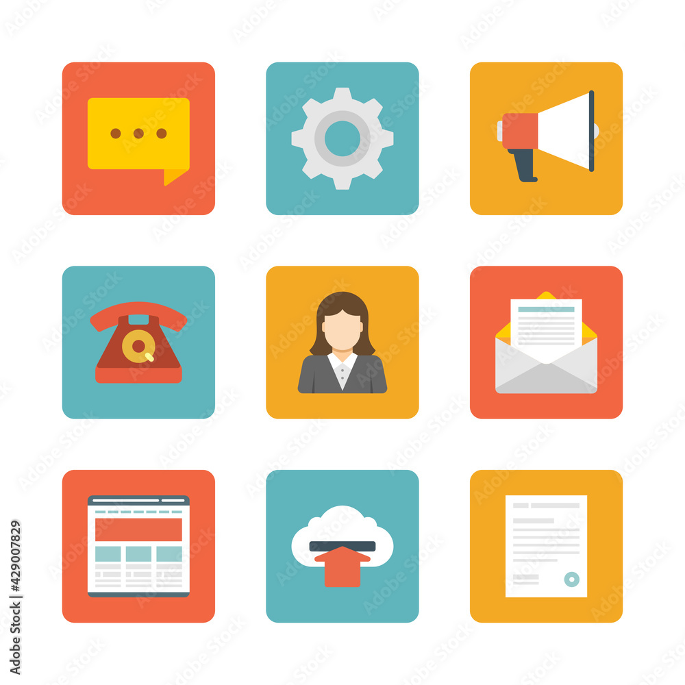 Poster online work with documentation and virtual data cloud vector flat icons set