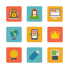 Development of commercial innovations and awarding projects vector flat icons set