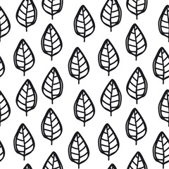 black and white seamless pattern with cute leaves, endless repeatable texture