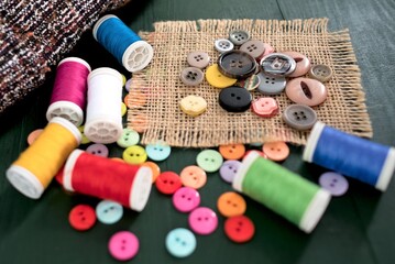 Fototapeta na wymiar sewing accessories on table