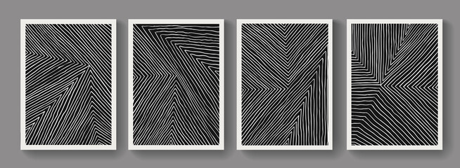 Trendy set of A4 abstract minimalist composition. Contemporary art. Mid-century modern illustrations. Hand painted monochrome posters. Creative linear design.