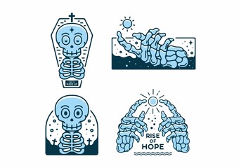 Blue color of skeleton line art collection set