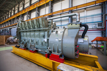 Kazakhstan, Nur-sultan locomotive-building plant. Locomotive engine in maintenance.