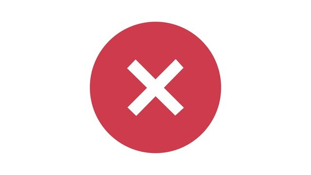 Modern red cross sign icon animation on a white background. Failure, cancel or wrong choice icon animation in 4k video.