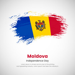 Brush painted grunge flag of Moldova country. Independence day of Moldova. Abstract classic painted grunge brush flag background.