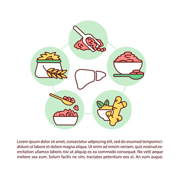 Alternative grains, turmeric concept line icons with text. PPT page vector template with copy space. Brochure, magazine, newsletter design element. Anti-inflammatory diet linear illustrations on white