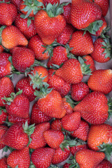 ripe, red strawberry, top view. Summer concept, harvesting