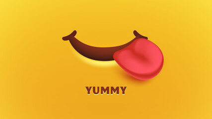 Yummy mouth. Tasty or hungry, happy smile with tongue out vector illustration