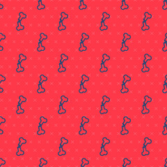 Blue line Human broken bone icon isolated seamless pattern on red background. Vector