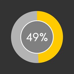 49 percent, circle percentage diagram on black background vector illustration.